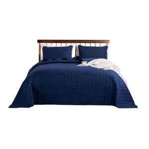 Exclusivo Mezcla Navy King Quilt Coverlet Geometric Lightweight Bedspread